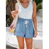 CUPSHE Women’s High Waisted Shorts Drawstring Casual Loose Fit Summer Jean Short Pocket Soft Lightweight Elastic Pant(Blue)