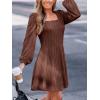 CUPSHE Women’s Knit Fall Mini Dress Long Sleeves Square Neck Ruffle A Line Dresses(Coffee)