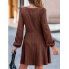 CUPSHE Women’s Knit Fall Mini Dress Long Sleeves Square Neck Ruffle A Line Dresses(Coffee)