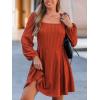 CUPSHE Women’s Knit Fall Mini Dress Long Sleeves Square Neck Ruffle A Line Dresses(Orange)
