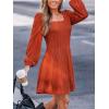 CUPSHE Women’s Knit Fall Mini Dress Long Sleeves Square Neck Ruffle A Line Dresses(Orange)