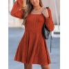 CUPSHE Women’s Knit Fall Mini Dress Long Sleeves Square Neck Ruffle A Line Dresses(Orange)