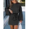 CUPSHE Women’s Knit Mini Dresses Lantern Long Sleeve Casual Belted Back Tie Vacation Cocktail Dress(Black)