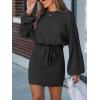 CUPSHE Women’s Knit Mini Dresses Lantern Long Sleeve Casual Belted Back Tie Vacation Cocktail Dress(Black)