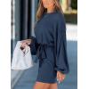 CUPSHE Women’s Knit Mini Dresses Lantern Long Sleeve Casual Belted Back Tie Vacation Cocktail Dress(Blue)