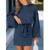 CUPSHE Women’s Knit Mini Dresses Lantern Long Sleeve Casual Belted Back Tie Vacation Cocktail Dress(Blue)