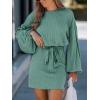 CUPSHE Women’s Knit Mini Dresses Lantern Long Sleeve Casual Belted Back Tie Vacation Cocktail Dress(Green)