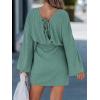 CUPSHE Women’s Knit Mini Dresses Lantern Long Sleeve Casual Belted Back Tie Vacation Cocktail Dress(Green)