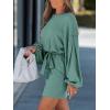 CUPSHE Women’s Knit Mini Dresses Lantern Long Sleeve Casual Belted Back Tie Vacation Cocktail Dress(Green)