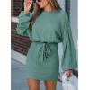 CUPSHE Women’s Knit Mini Dresses Lantern Long Sleeve Casual Belted Back Tie Vacation Cocktail Dress(Green)