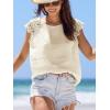 CUPSHE Womens Lace Short Sleeve Tops Cap Sleeve T Shirts 2025 Cute Basic Trendy Fashion Casual Dressy Outfits(Beige)