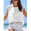 CUPSHE Womens Lace Short Sleeve Tops Cap Sleeve T Shirts 2025 Cute Basic Trendy Fashion Casual Dressy Outfits(White)