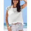 CUPSHE Womens Lace Short Sleeve Tops Cap Sleeve T Shirts 2025 Cute Basic Trendy Fashion Casual Dressy Outfits(White)