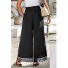CUPSHE Women’s Lace Trim Wide Leg Pants, Spring Summer High Waist Smocked Palazzo Casual Beach Pants with Pockets(Black)