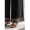 CUPSHE Women’s Lace Trim Wide Leg Pants, Spring Summer High Waist Smocked Palazzo Casual Beach Pants with Pockets(Black)