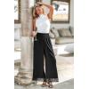 CUPSHE Women’s Lace Trim Wide Leg Pants, Spring Summer High Waist Smocked Palazzo Casual Beach Pants with Pockets(Black)