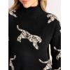 CUPSHE Womens Leopard High Neck Long Sleeve Fall Sweaters Cozy Knit Pullover Sweater Jumper Top(Black)