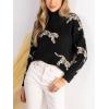CUPSHE Womens Leopard High Neck Long Sleeve Fall Sweaters Cozy Knit Pullover Sweater Jumper Top(Black)