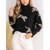 CUPSHE Womens Leopard High Neck Long Sleeve Fall Sweaters Cozy Knit Pullover Sweater Jumper Top(Black)