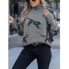 CUPSHE Womens Leopard High Neck Long Sleeve Fall Sweaters Cozy Knit Pullover Sweater Jumper Top(Grey)
