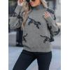 CUPSHE Womens Leopard High Neck Long Sleeve Fall Sweaters Cozy Knit Pullover Sweater Jumper Top(Grey)