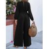 CUPSHE Women’s Long Lantern Sleeve Jumpsuits Casual Lace V Neck Tie Waist Wide Leg One Piece Jumpsuit with Pockets(Black)