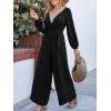 CUPSHE Women’s Long Lantern Sleeve Jumpsuits Casual Lace V Neck Tie Waist Wide Leg One Piece Jumpsuit with Pockets(Black)