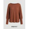 CUPSHE Womens Long Sleeve Crewneck Blouse Sexy Back Lace Ribbed Knit Tops(Brown)