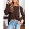 CUPSHE Womens Long Sleeve Crewneck Blouse Sexy Back Lace Ribbed Knit Tops(Coffee Brown)