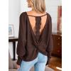 CUPSHE Womens Long Sleeve Crewneck Blouse Sexy Back Lace Ribbed Knit Tops(Coffee Brown)