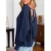 CUPSHE Womens Long Sleeve Crewneck Blouse Sexy Back Lace Ribbed Knit Tops(Navy)