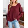 CUPSHE Womens Long Sleeve Crewneck Blouse Sexy Back Lace Ribbed Knit Tops(Red)