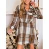 CUPSHE Womens Long Sleeve Fall Dresses Plaid Button Casual Loose Fit High Waist Flowy Mini Dress(Brown Plaid)