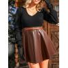 CUPSHE Women’s Long Sleeve Fall Mini Dress V Neck High Waist A Line Ruffle Faux Leather Dress(Black-brown)