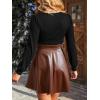 CUPSHE Women’s Long Sleeve Fall Mini Dress V Neck High Waist A Line Ruffle Faux Leather Dress(Black-brown)