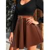 CUPSHE Women’s Long Sleeve Fall Mini Dress V Neck High Waist A Line Ruffle Faux Leather Dress(Black-brown)