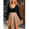 CUPSHE Women’s Long Sleeve Fall Mini Dress V Neck High Waist A Line Ruffle Faux Leather Dress(Black-khaki)