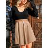CUPSHE Women’s Long Sleeve Fall Mini Dress V Neck High Waist A Line Ruffle Faux Leather Dress(Black-khaki)