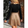 CUPSHE Women’s Long Sleeve Fall Mini Dress V Neck High Waist A Line Ruffle Faux Leather Dress(Black-khaki)