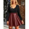 CUPSHE Women’s Long Sleeve Fall Mini Dress V Neck High Waist A Line Ruffle Faux Leather Dress(Black-red)