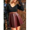 CUPSHE Women’s Long Sleeve Fall Mini Dress V Neck High Waist A Line Ruffle Faux Leather Dress(Black-red)