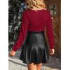 CUPSHE Women’s Long Sleeve Fall Mini Dress V Neck High Waist A Line Ruffle Faux Leather Dress(Red-black)