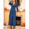 CUPSHE Women’s Long Sleeve Jumpsuits Casual V Neck Wide Leg Twist Front One Piece Jumpsuit(Blue)