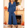 CUPSHE Women’s Long Sleeve Jumpsuits Casual V Neck Wide Leg Twist Front One Piece Jumpsuit(Blue)