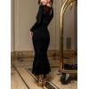 CUPSHE Women’s Long Sleeve Maxi Bodycon Dress Fall Mesh Wedding Guest Dress Sexy Fishtail Cocktail Party Dresses(Black)
