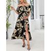 CUPSHE Women’s Maternity Dresses for Photoshoot Ruffle Off Shoulder Short Sleeve Slit Hem Maxi Dress(Black Tropical)