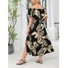 CUPSHE Women’s Maternity Dresses for Photoshoot Ruffle Off Shoulder Short Sleeve Slit Hem Maxi Dress(Black Tropical)