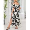 CUPSHE Women’s Maternity Dresses for Photoshoot Ruffle Off Shoulder Short Sleeve Slit Hem Maxi Dress(Black&white)