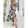 CUPSHE Women’s Maternity Dresses for Photoshoot Ruffle Off Shoulder Short Sleeve Slit Hem Maxi Dress(Black&white)