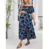 CUPSHE Women’s Maternity Dresses for Photoshoot Ruffle Off Shoulder Short Sleeve Slit Hem Maxi Dress(Blue)